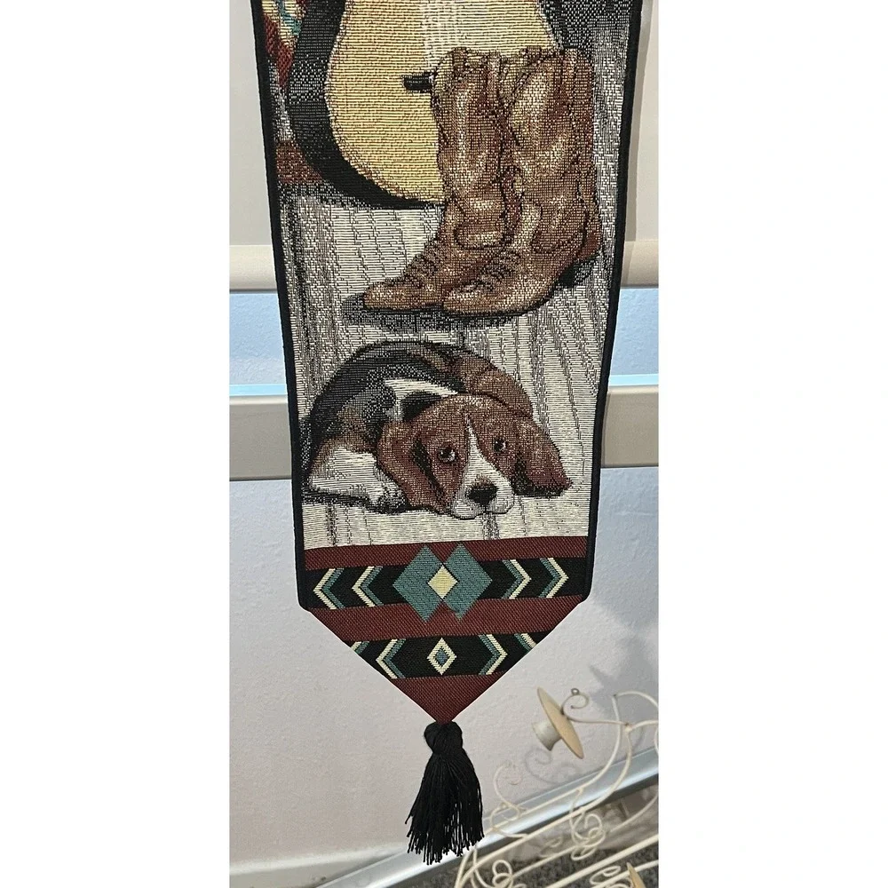 Wall Tapestry Cowboy hat, guitar‎ boots & dog Sign Western Rustic